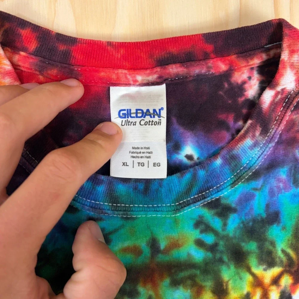 Gildan Ultra Cotton Tie Dye T Shirt Mens XL Psychedelic Rainbow Trippy Colorful - Picture 2 of 5